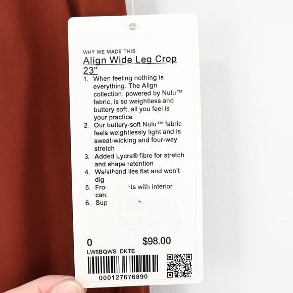 Lululemon Align Wide Leg Crop 23" Dark Terrocotta Size 0 NWT - Picture 3 of 6